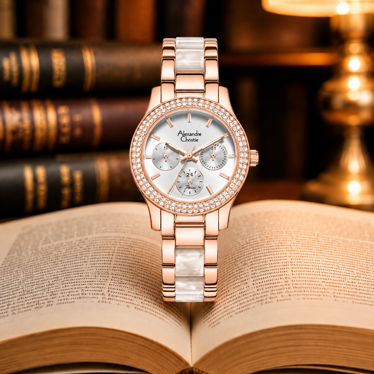 Alexandre Christie 2932 Rantai Rosegold Kombinasi Putih Corak