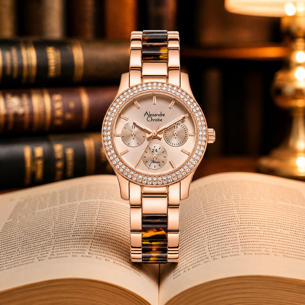 Alexandre Christie 2932 Rantai Rosegold Kombinasi Brown