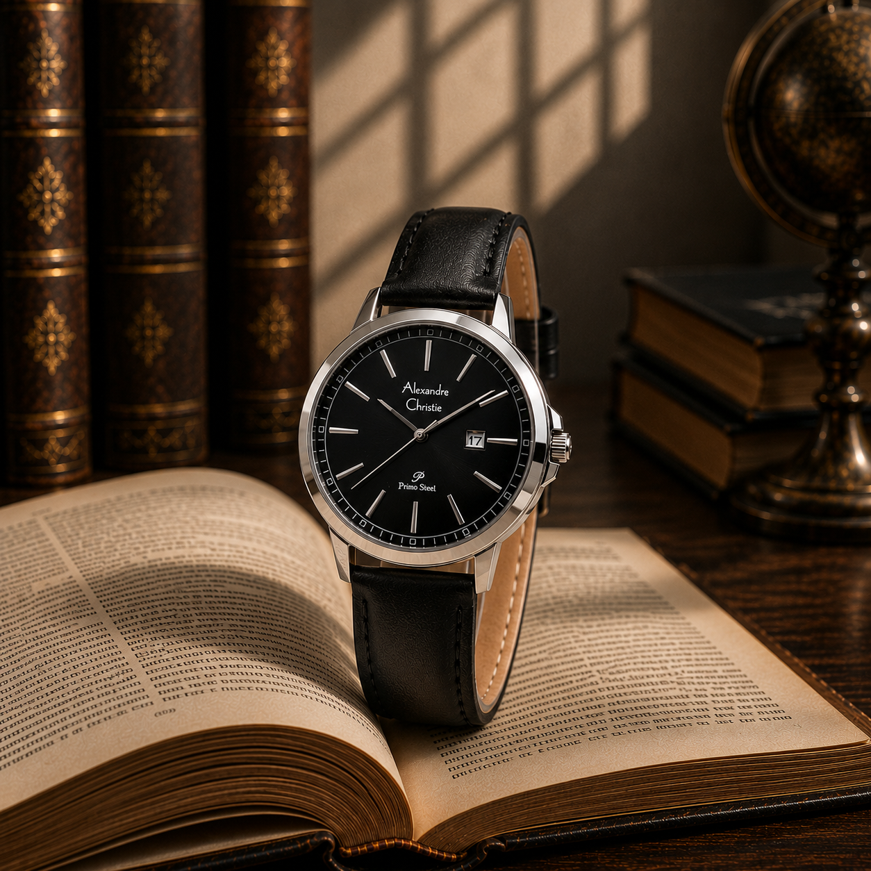 Alexandre Christie 1014 Kulit Hitam Dasar Hitam Ring SIlver