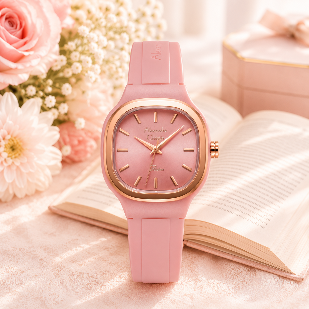 Alexandre Christie 2B77 Karet Pink Ring Rosegold