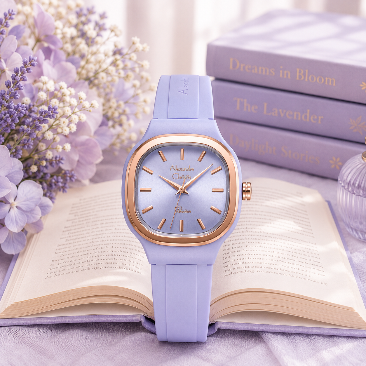 Alexandre Christie 2B77 Karet Ungu Ring Rosegold