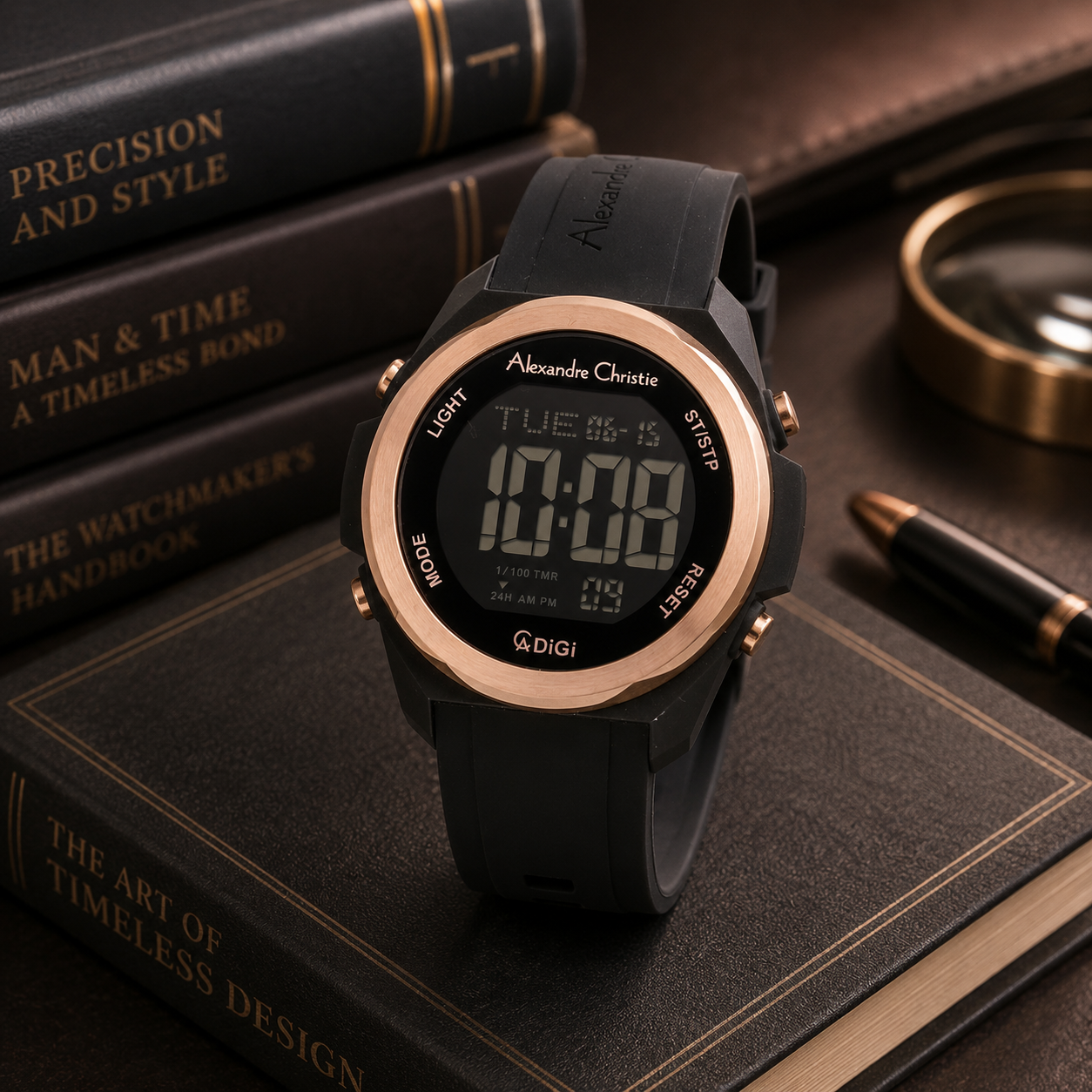 Alexandre Christie 9342 Karet HItam Ring Rosegold