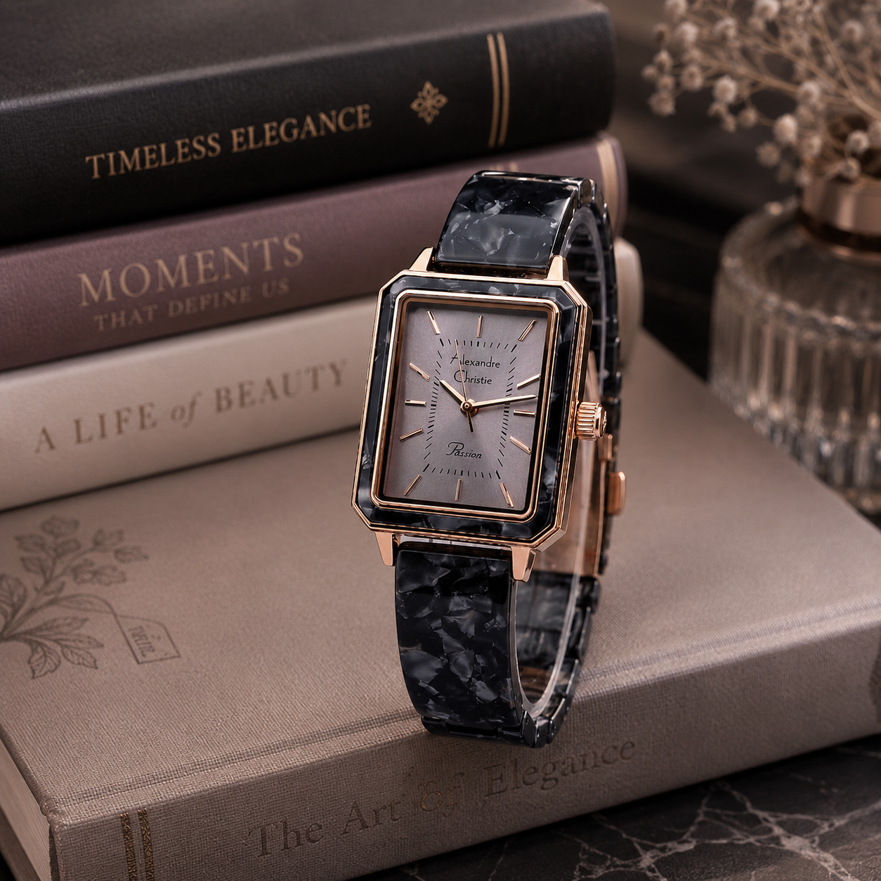 Alexandre Christie 2B99 Rantai Acrylic Hitam Rosegold