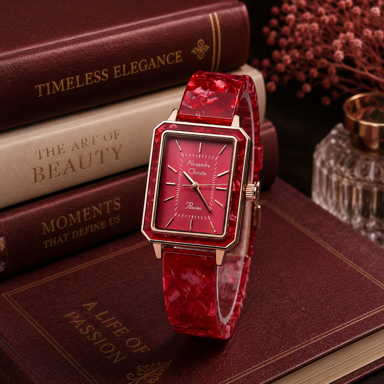 Alexandre Christie 2B77 Rantai Acrylic Merah Rosegold