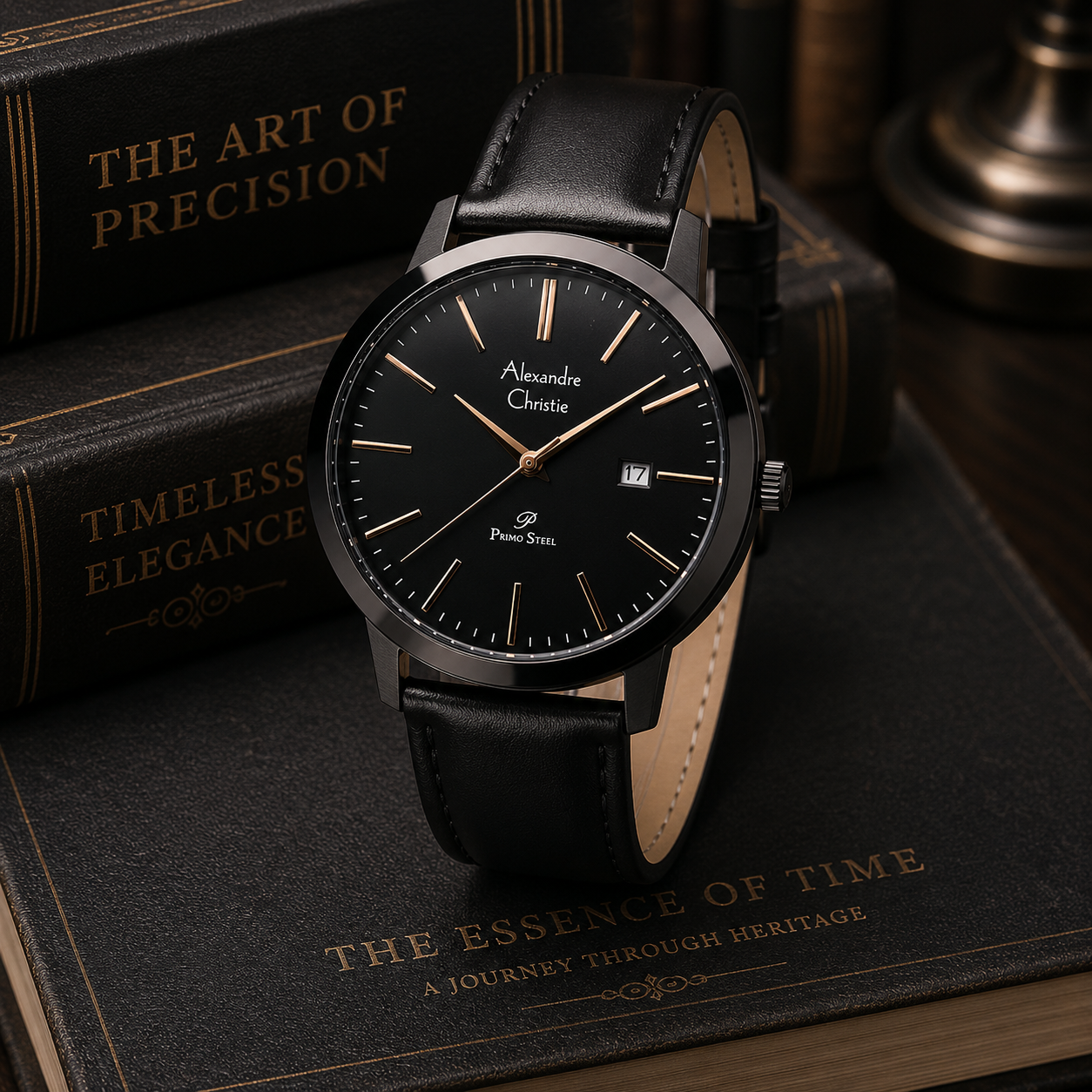 Alexandre Christie 1007MD Kulit Full Hitam Dial Rosegold