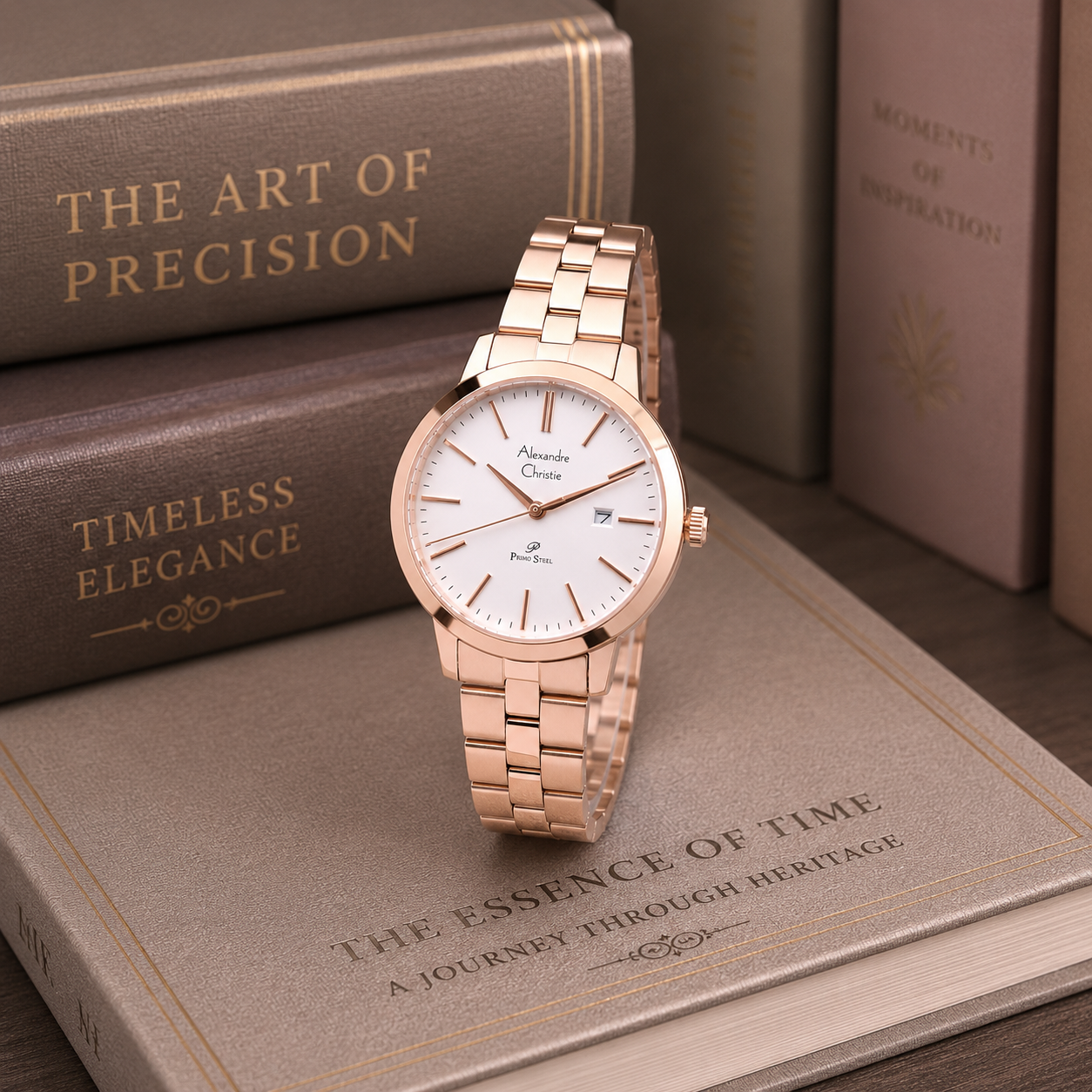Alexandre Christie 1007LD Rantai Rosegold Dasar Putih