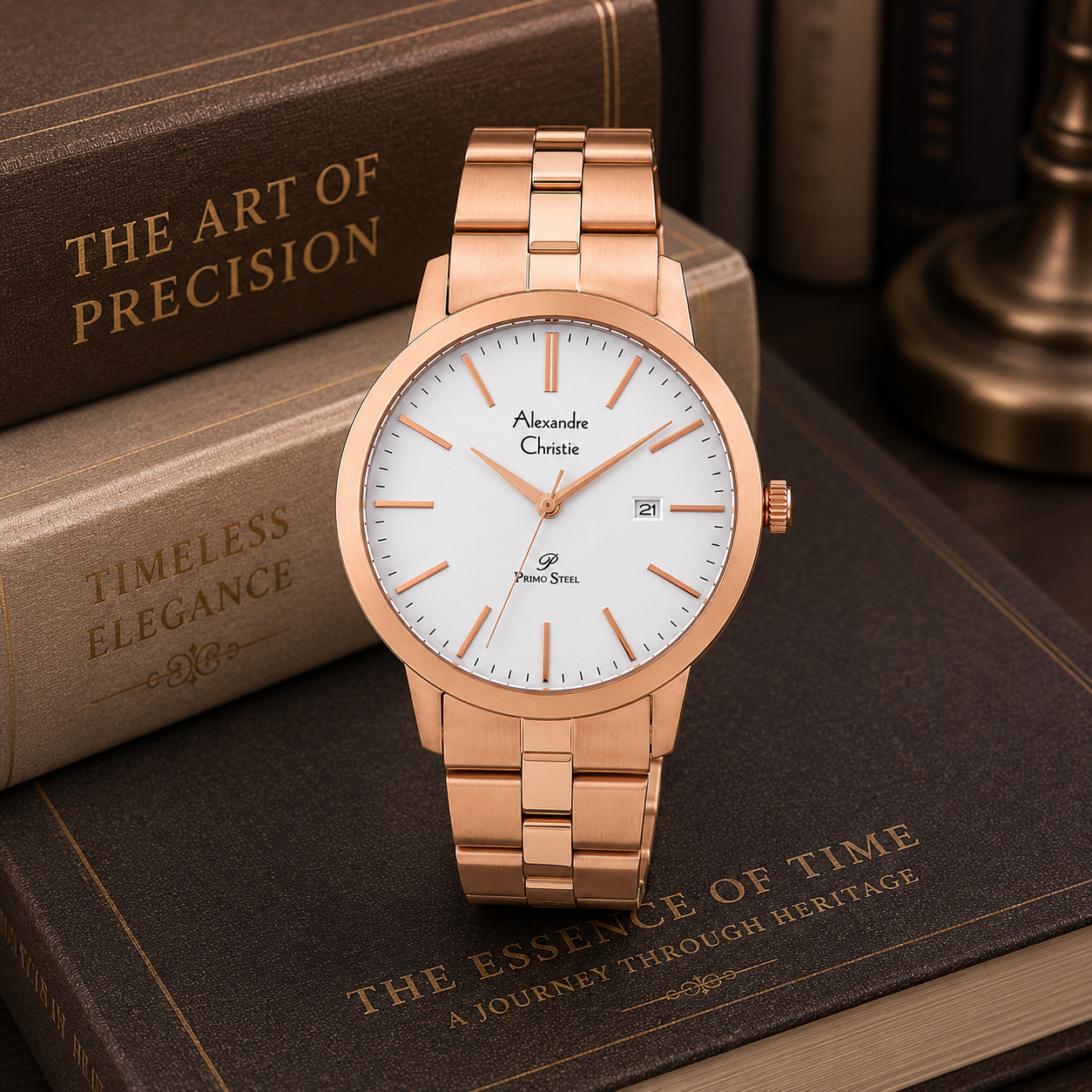 Alexandre Christie 1007MD Rantai Rosegold Dasar Putih