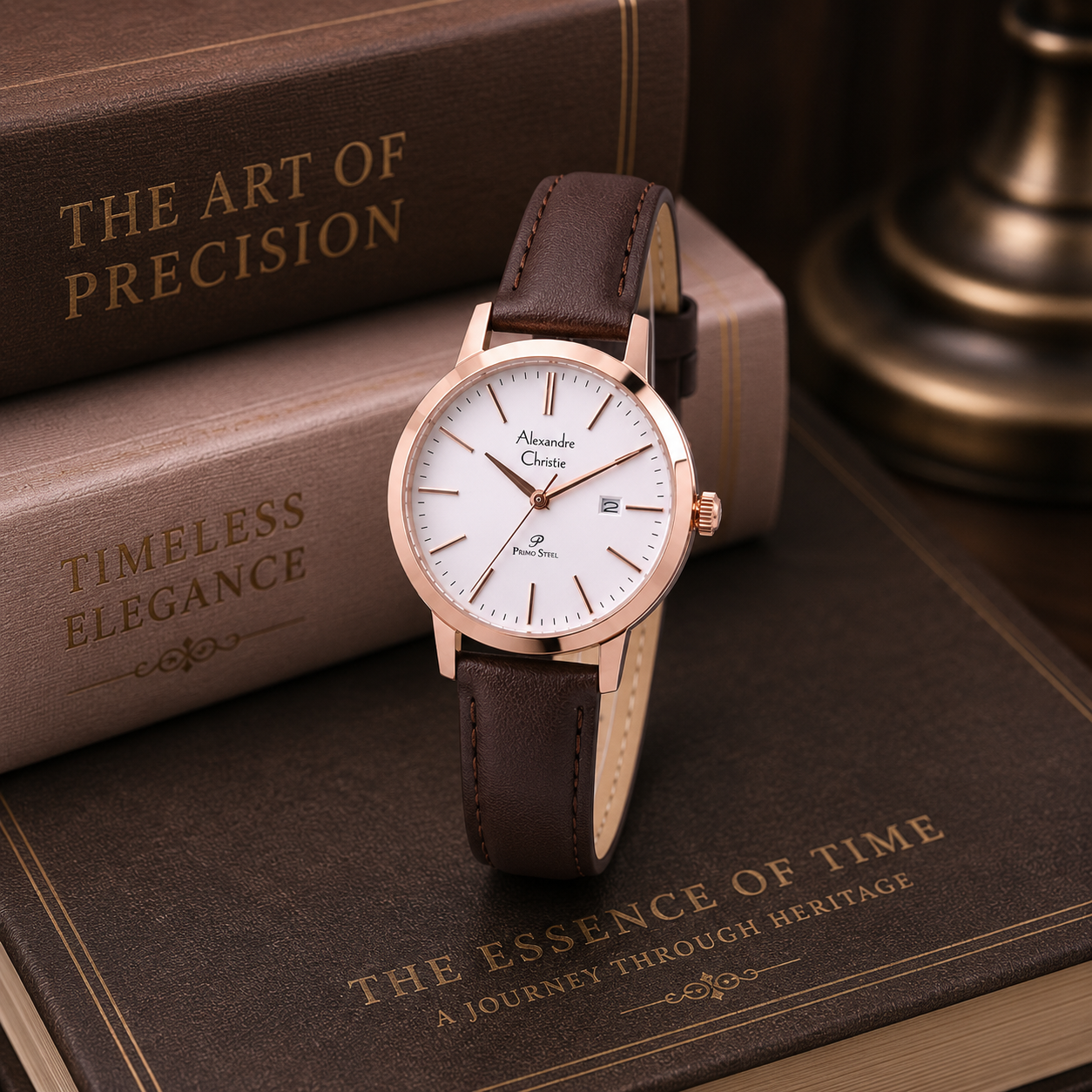 Alexandre Christie 1007LD Kulit Coklat Ring Rosegold