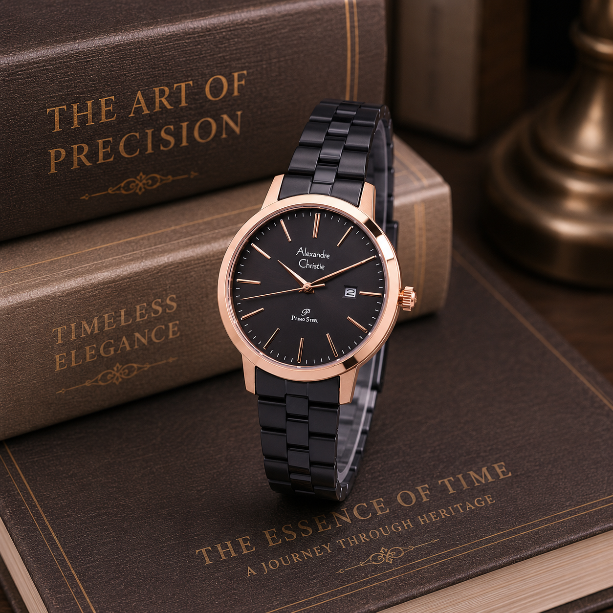 Alexandre Christie 1007LD Rantai Hitam Ring Rosegold