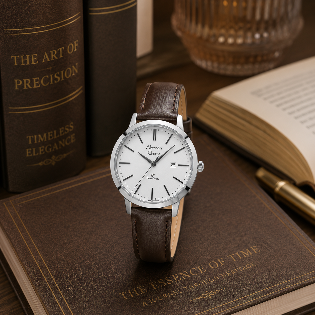 Alexandre Christie 1007LD Kulit Coklat Ring Silver