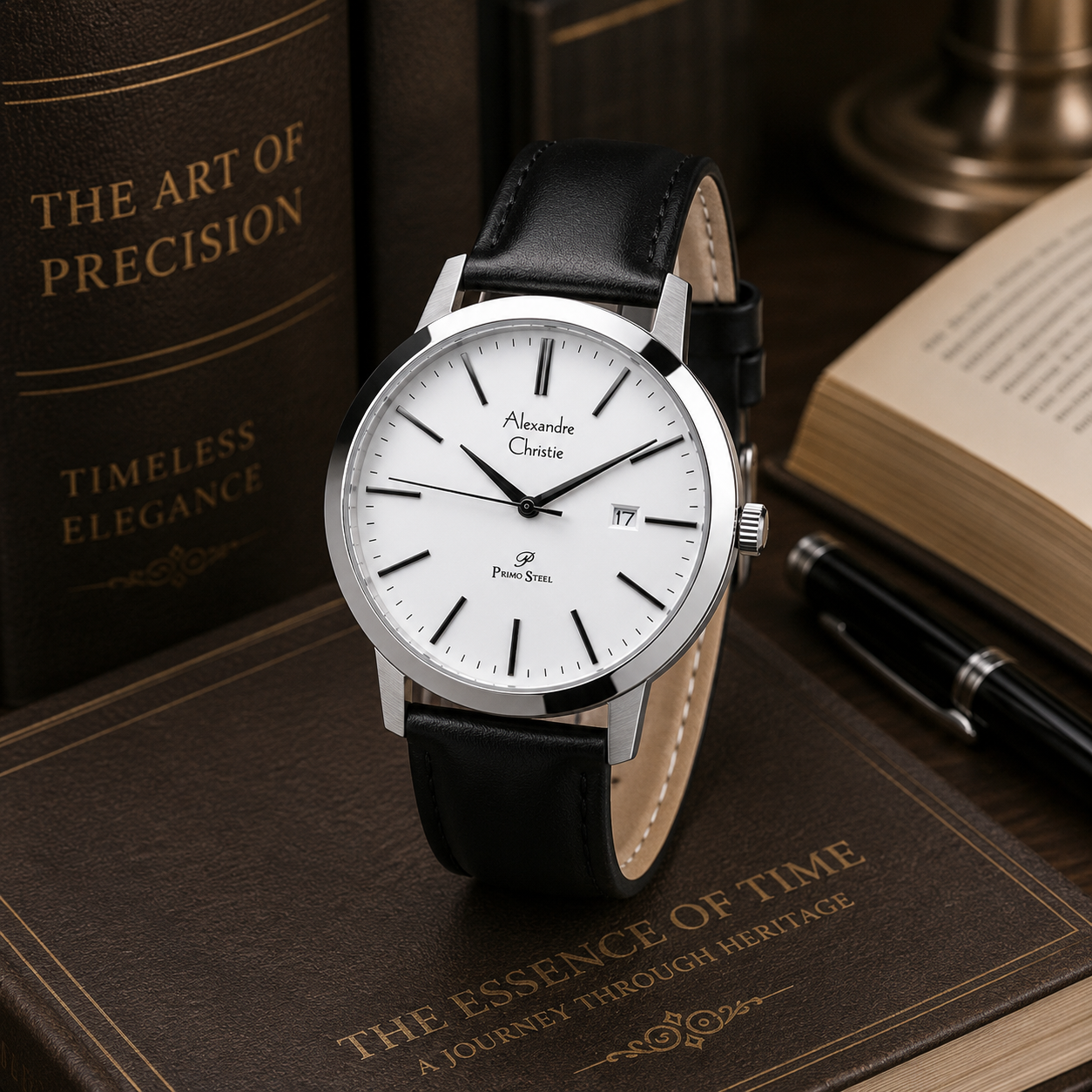 Alexandre Christie 1007MD Kulit Hitam Ring Silver