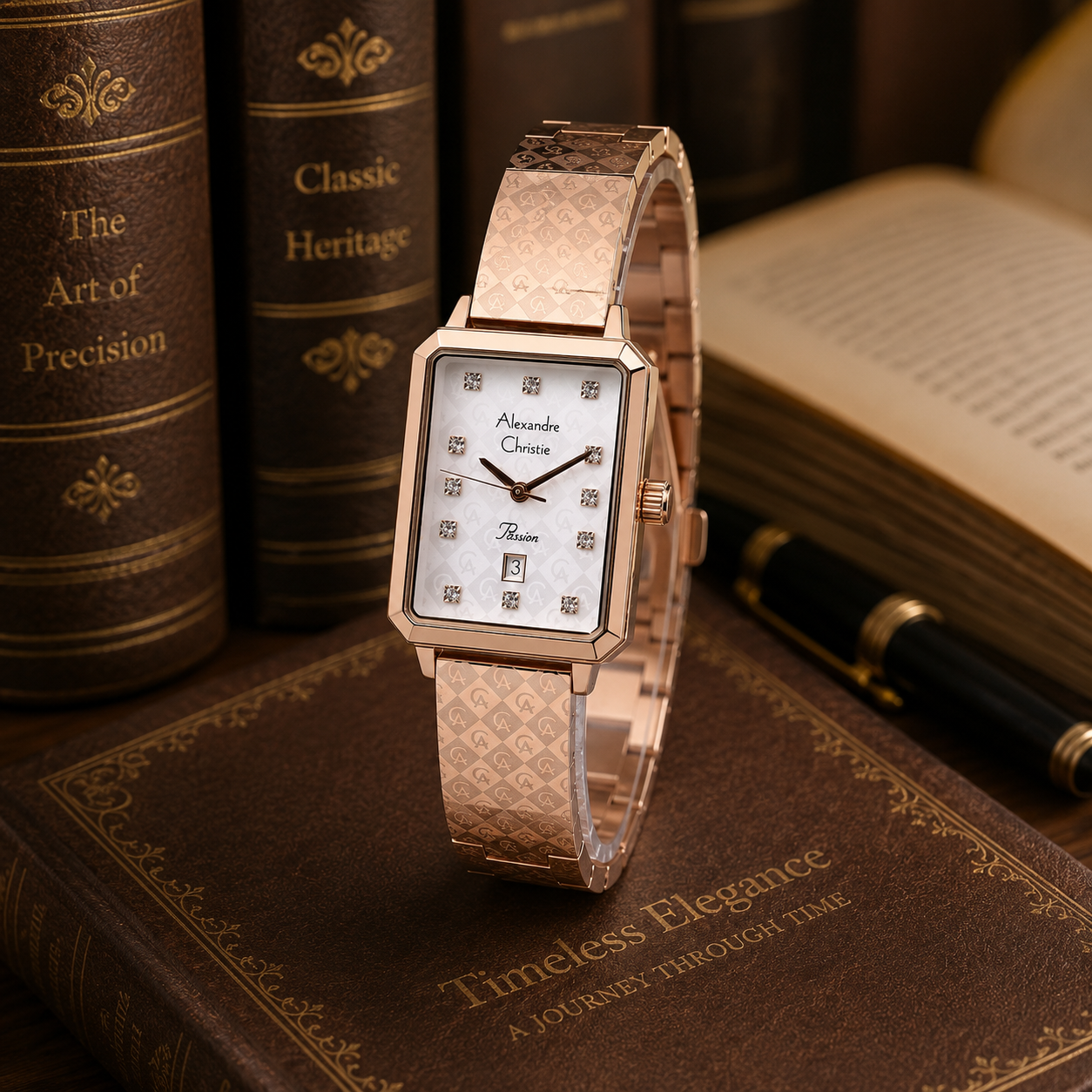 Alexandre Christie 2C24 Rantai Rosegold Dasar Putih