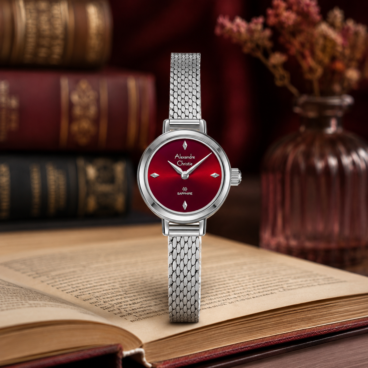Alexandre Christie 2B35 Rantai Silver Dasar Merah