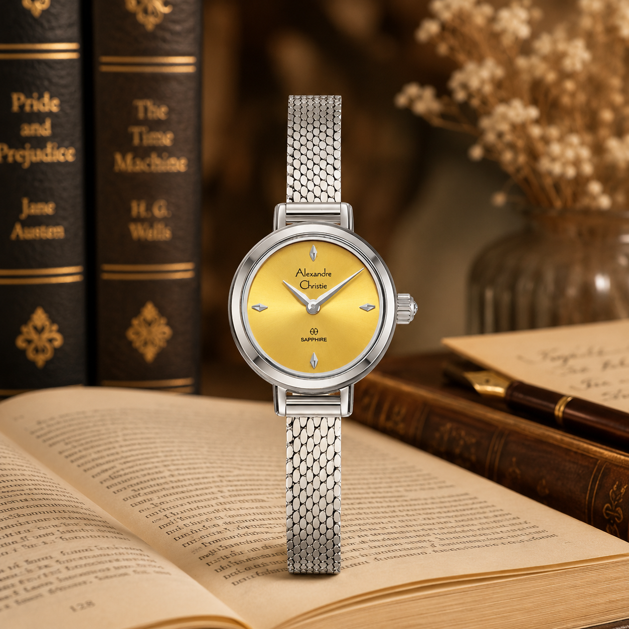 Alexandre Christie 2B35 Rantai Silver Dasar Kuning