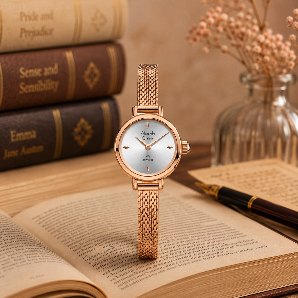 Alexandre Christie 2B35 Rantai Rosegold Dasar Silver