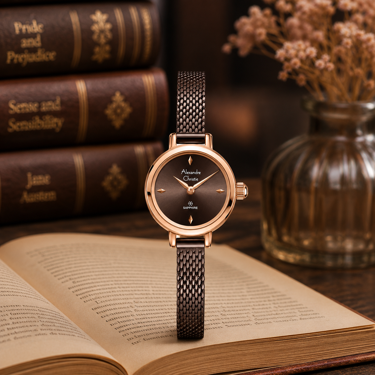 Alexandre Christie 2B35 Rantai Coklat Ring Rosegold
