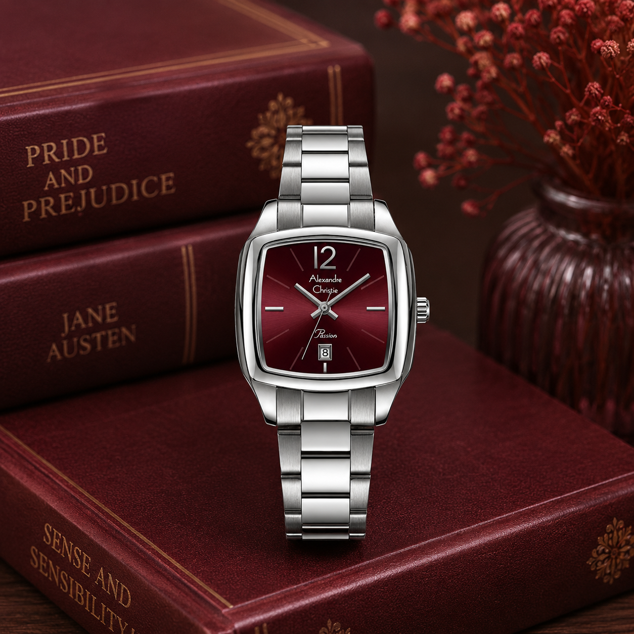 Alexandre Christie 2454 Rantai Silver Dasar Merah