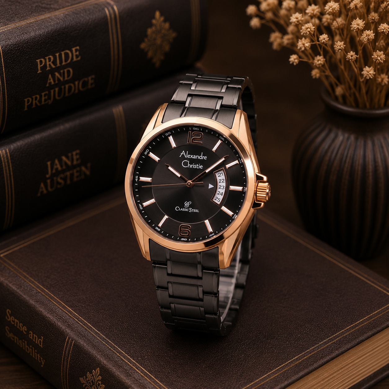 Alexandre Christie 8684MD Rantai Hitam Ring Rosegold