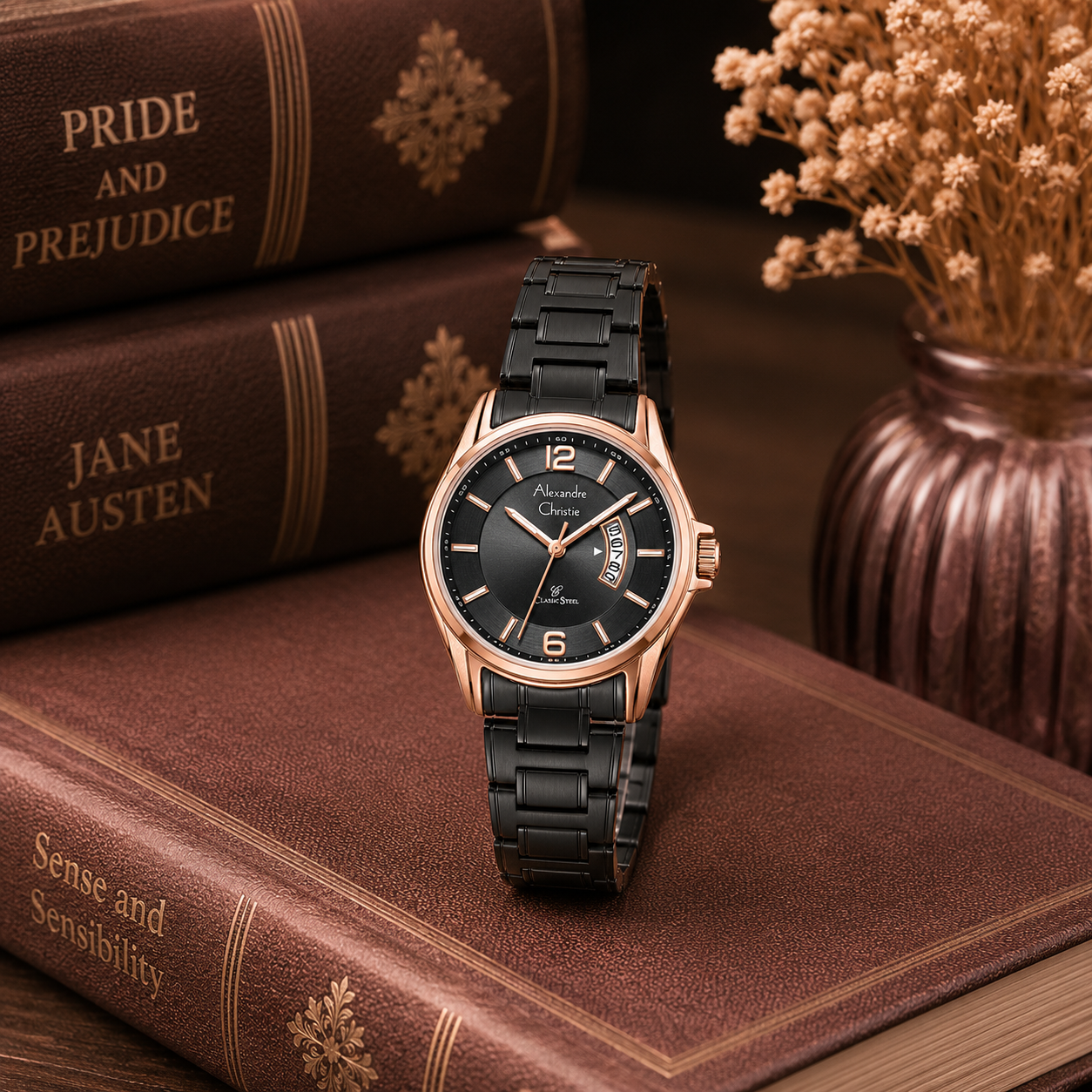 Alexandre Christie 8684LD Rantai Hitam Ring Rosegold