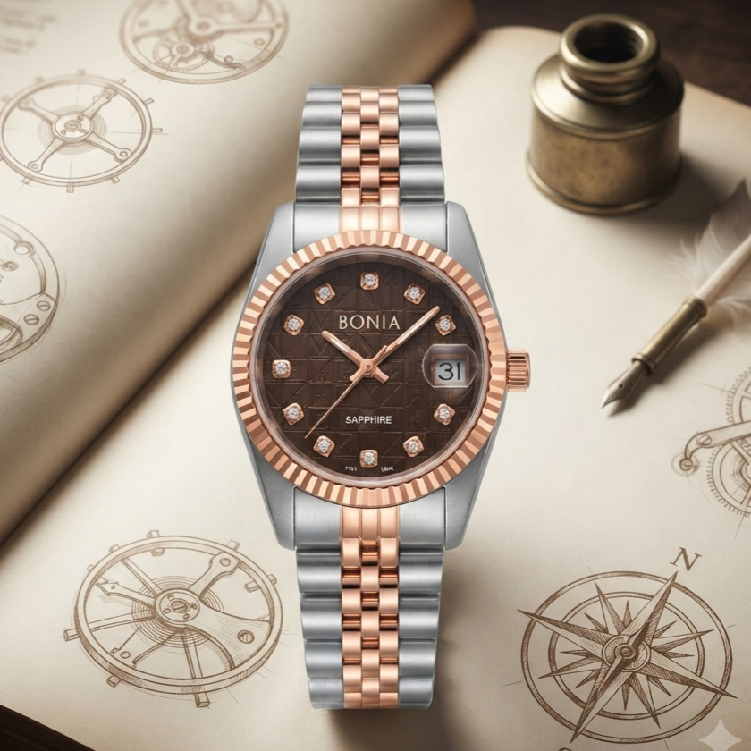 BONIA Sapphire BNB10550-3646 SILVER ROSE BROWN Stainless Steel Strap
