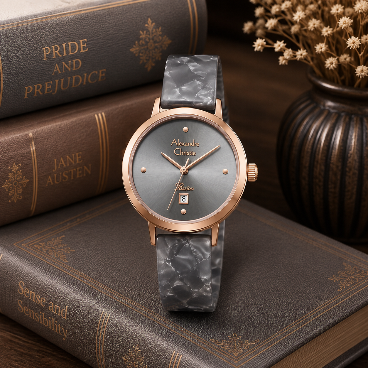 Alexandre Christie 2B74 Rantai Acrylic Abu Ring Rosegold