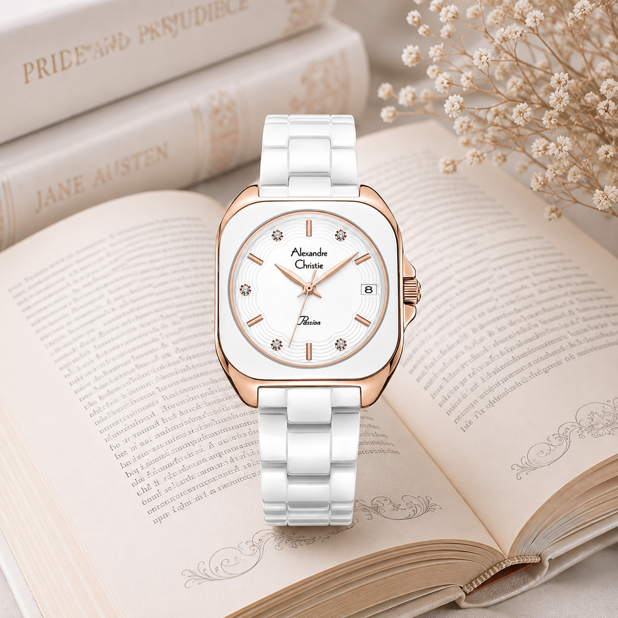 Alexandre Christie 2B31 Rantai Putih Ceramic Ring Rosegold