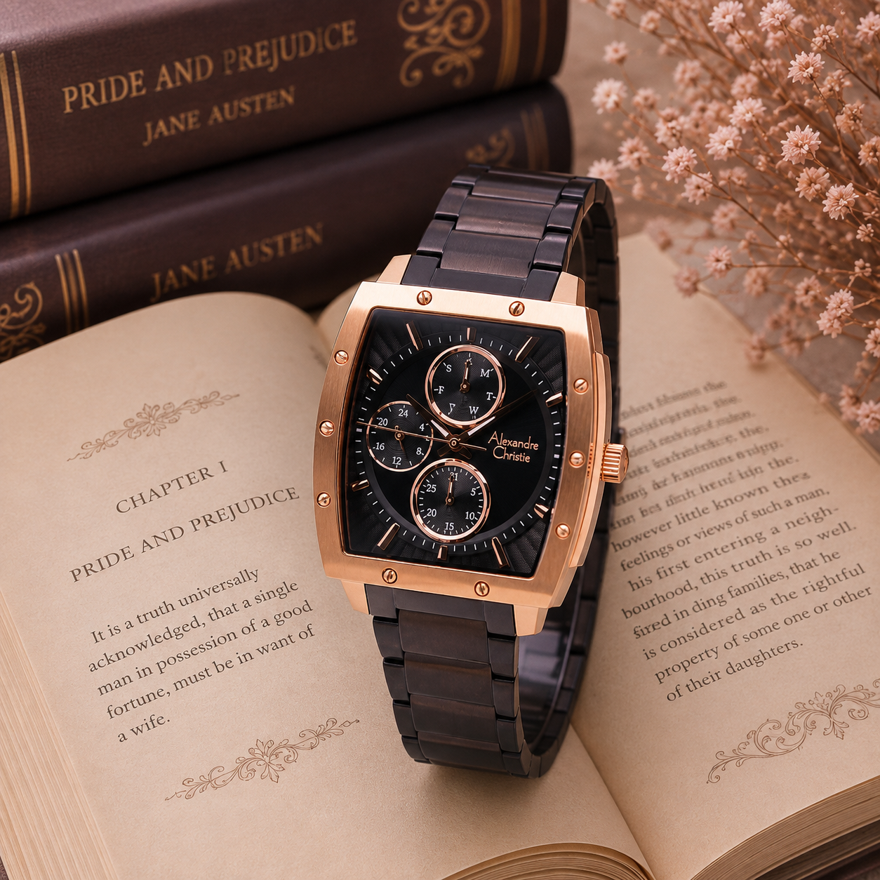 Alexandre Christie 6376 Rantai Hitam Ring Rosegold