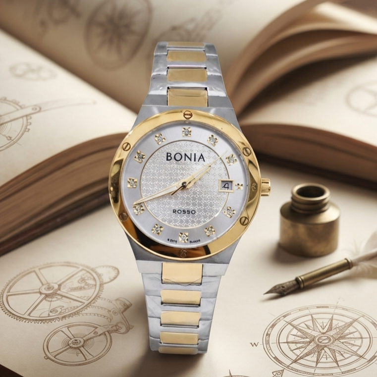 BONIA BNR192-2117 Silver Gold Dial White Stainless Steel
