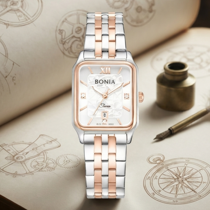 Bonia BNB10952-2613 Silver Kombinasi Dasar Putih Cewek