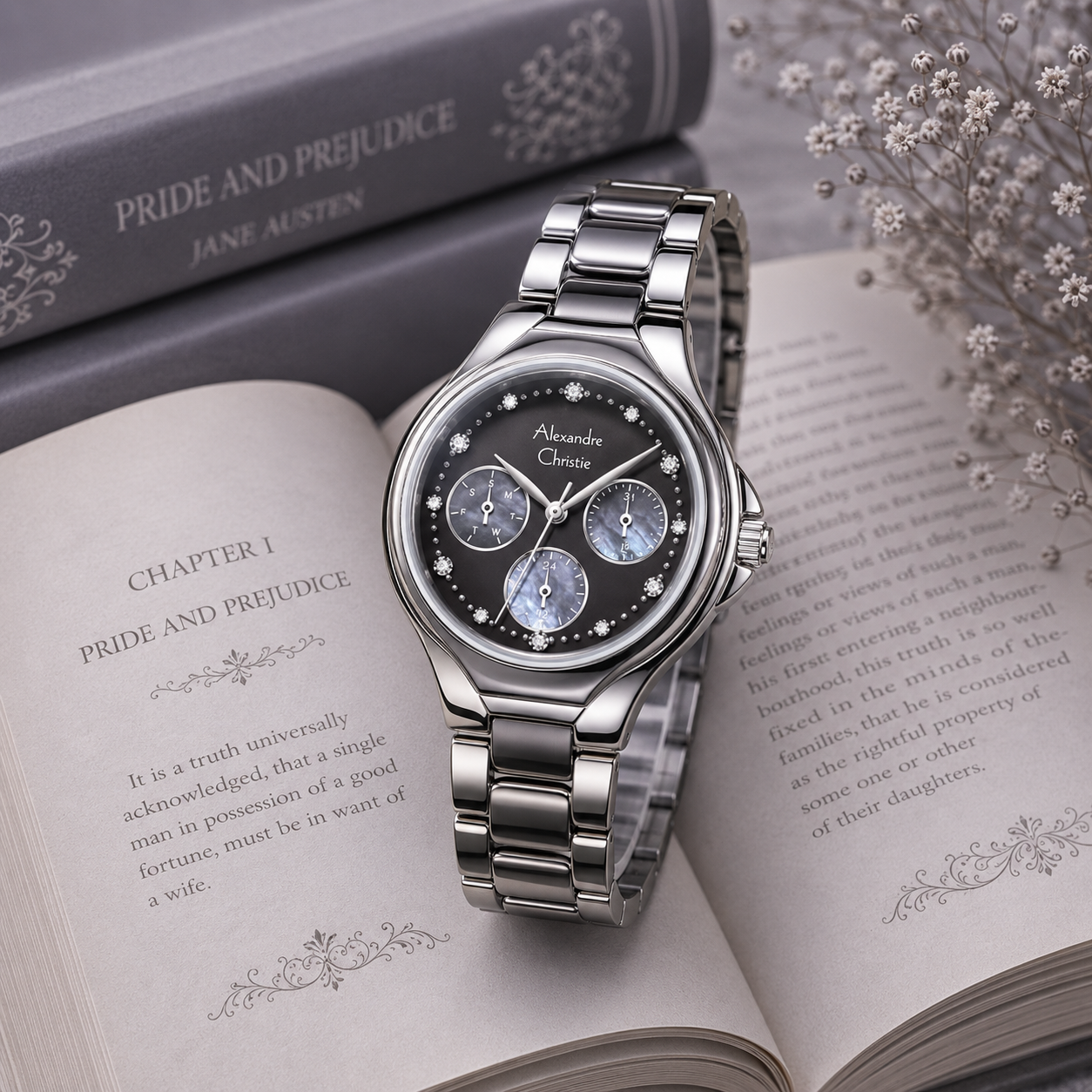 Alexandre Christie 2B03 Rantai Silver Kombinasi Abu