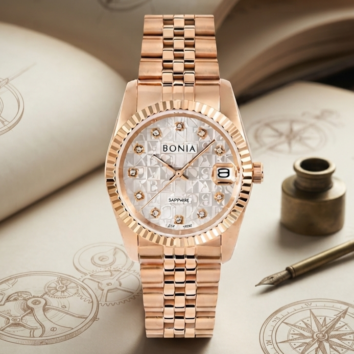 BONIA BNB10550-1516 Rosegold Dial Silver Stainless Steel
