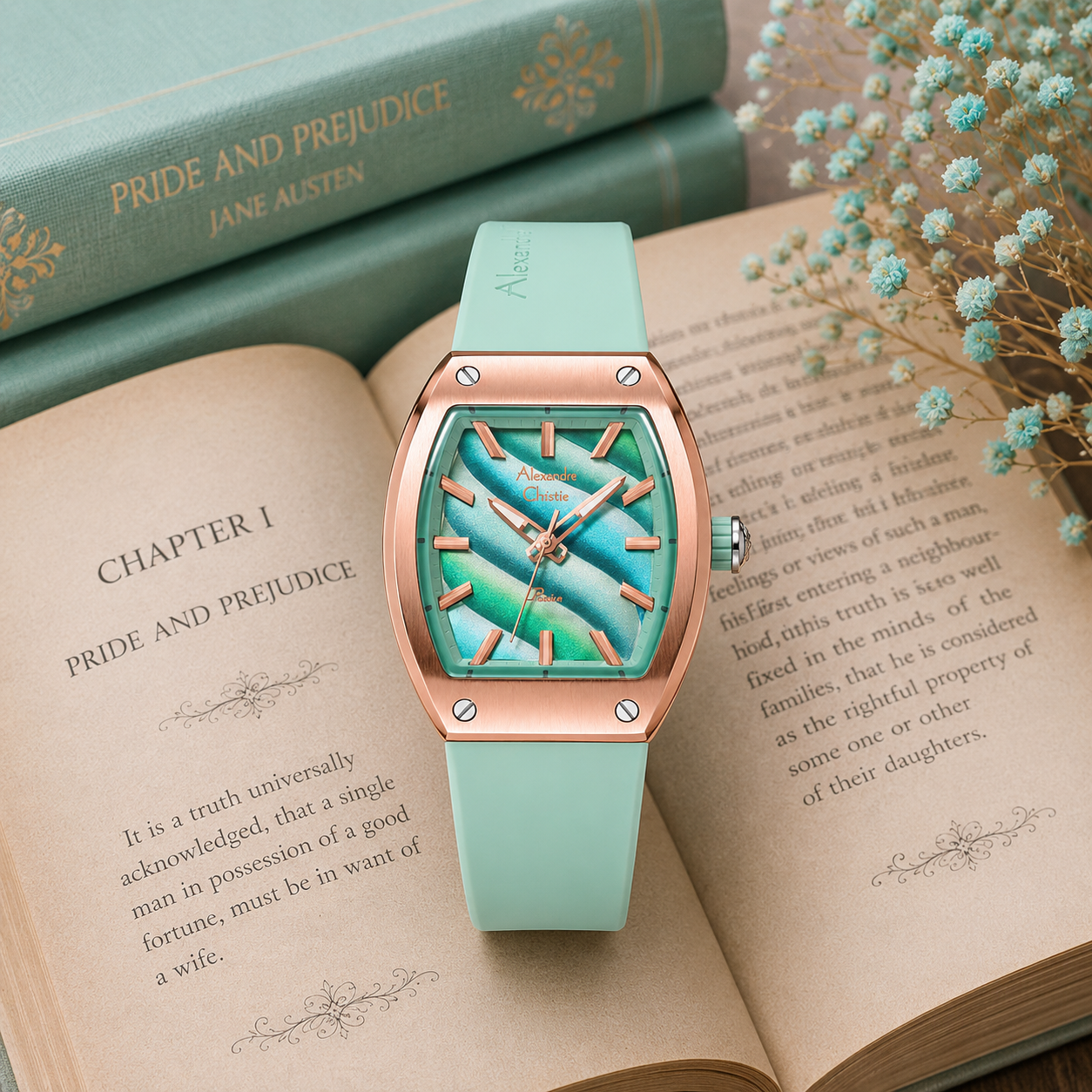 Alexandre Christie 5001 Karet Hijau Ring Rosegold