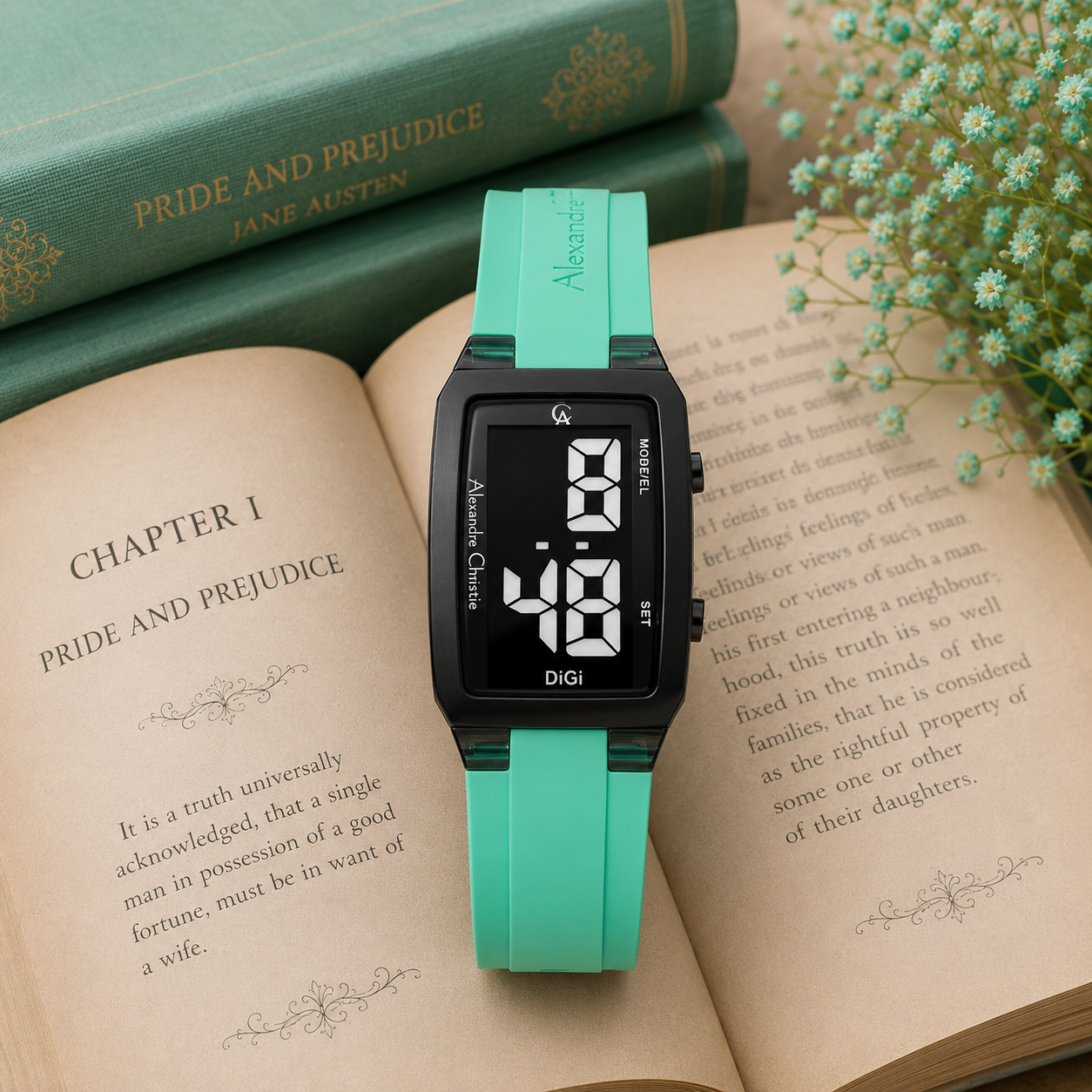 Alexandre Christie 9346 Karet Hijau Ring Hitam