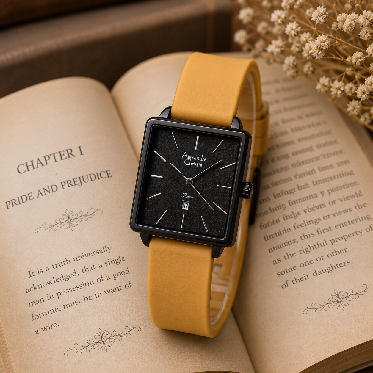 Alexandre Christie 2810 Karet Coklat Ring Hitam