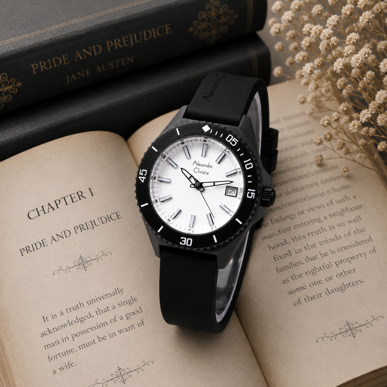 Alexandre Christie 2B34 Karet Hitam Dasar Putih