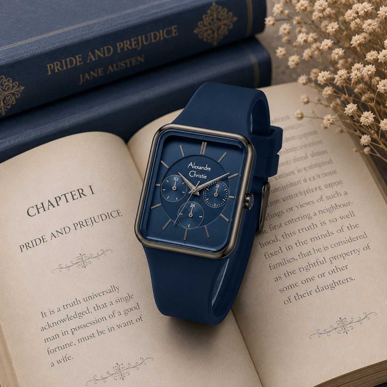 Alexandre Christie 2744 Karet Biru Ring Hitam