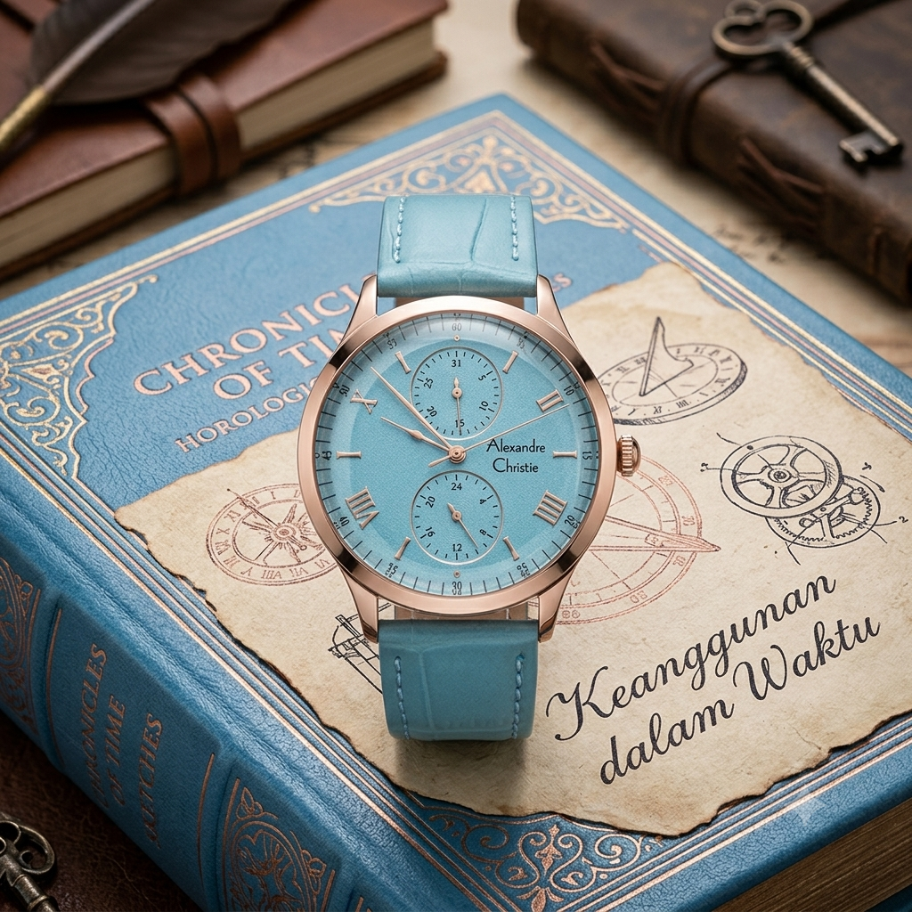 Alexandre Christie 2943 Kulit Biru Ring Rosegold