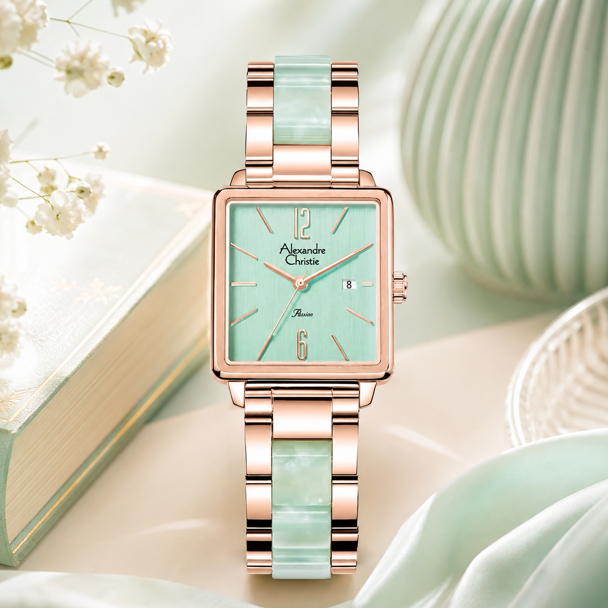 Alexandre Christie 2B80 Rantai Rosegold Koombinasi Hijau
