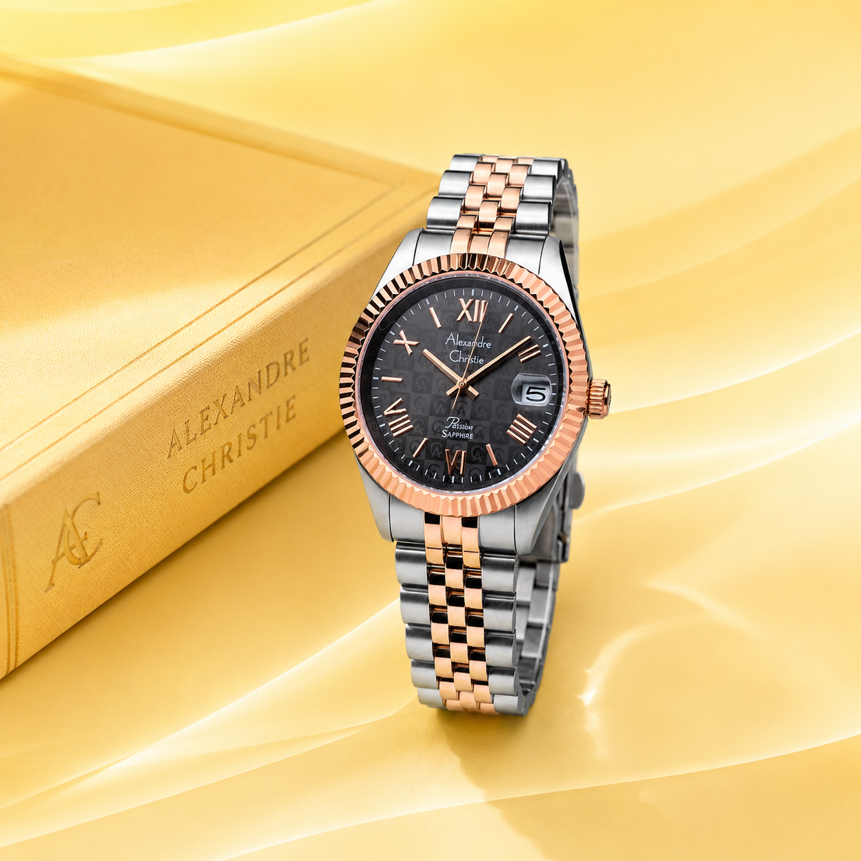 Alexandre Christie 5013 Rantai Silver Kombinasi Rosegold Dasar Coklat