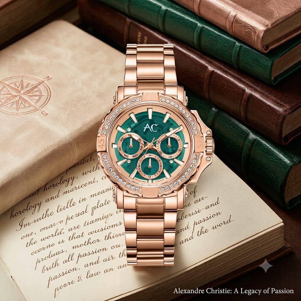 Alexandre Christie 9205 BF (AC Collection Rantai Rosegold Dasar Hijau)