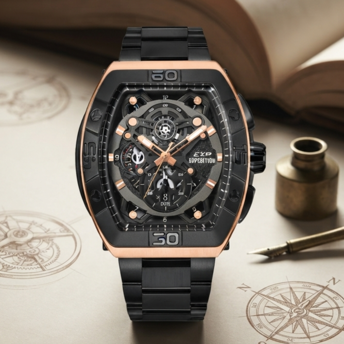 EXPEDITION E 6800 MC Chtonograph Black Crown Rosegold Stainless Steel