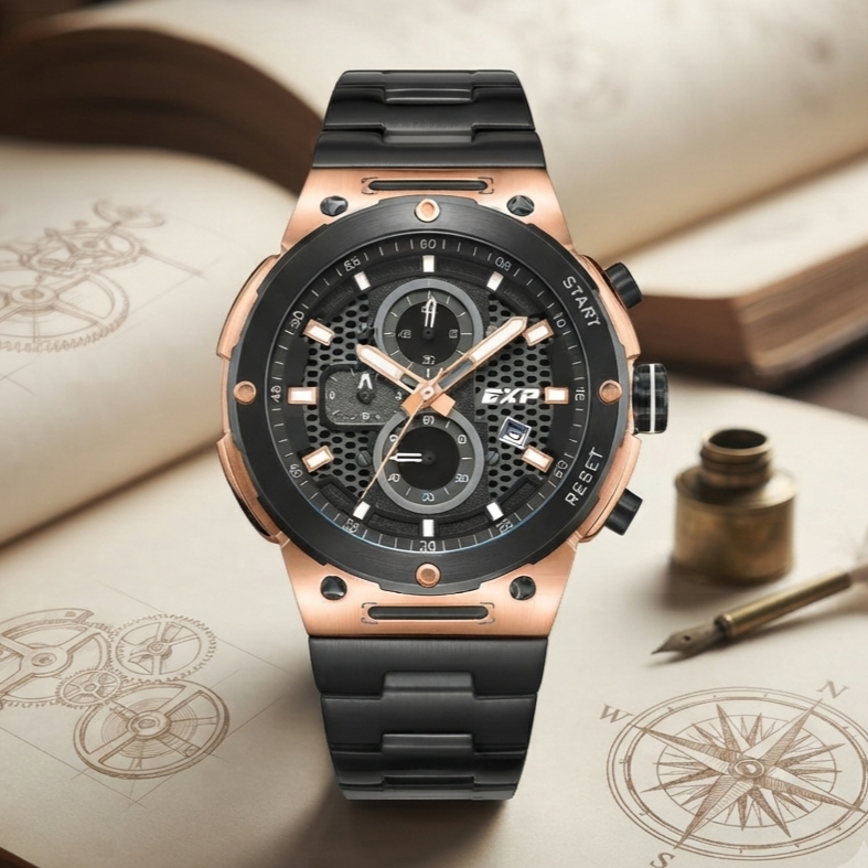 Expedition E 6837 M Chronograph Black Rosegold Stainless Steel