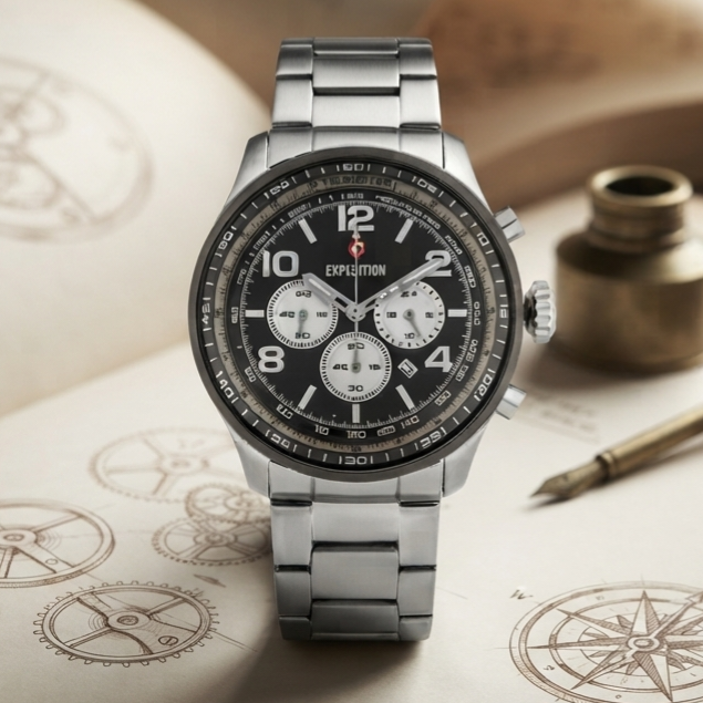 Expedition E 6728 M Chronograph Black Silver Stainless Steel