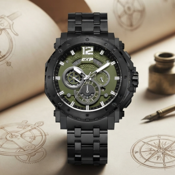 Expedition E 6402 B Black Dial Green Stainless Steel
