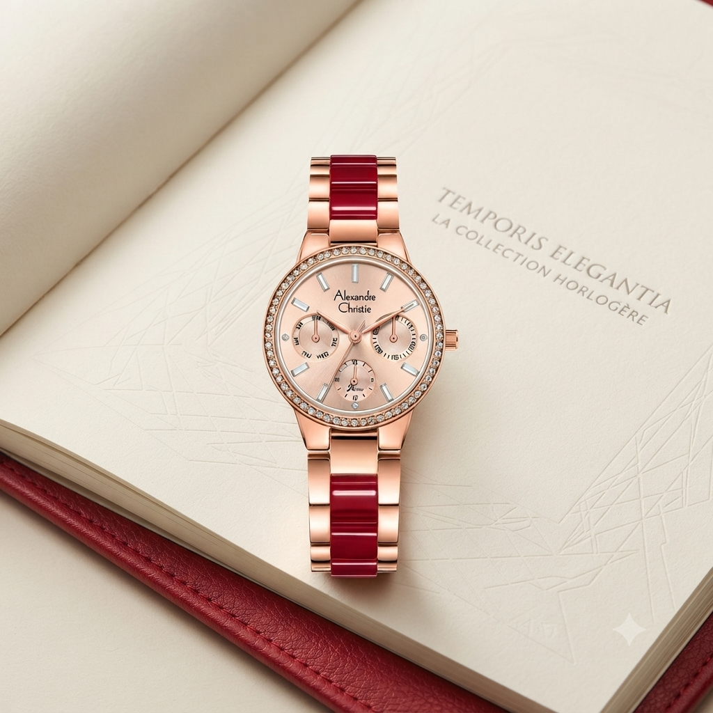 Alexandre Christie seri AC 2A94 (atau 2A94Ld) Rosegold kombinasi kramik Merah