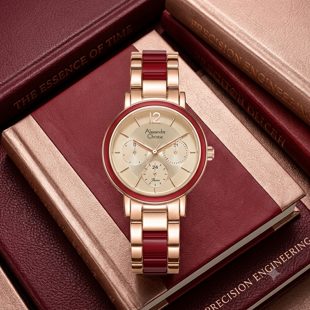 Alexandre Christie 2B45 BF Rosegold kombinasi kramik Merah