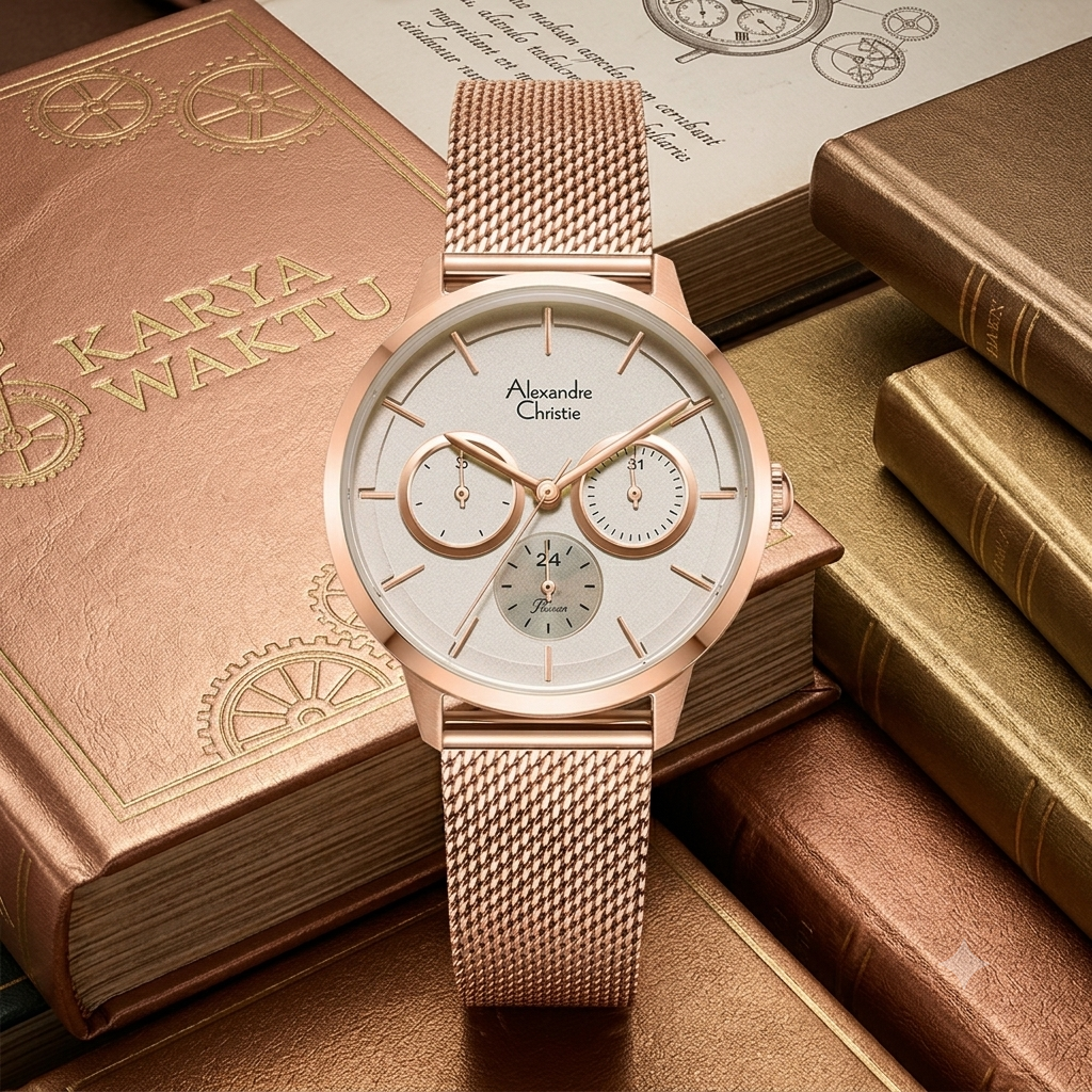 Alexandre Christie Passion AC 2682 BF Rantai pasir Full Rosegold dasar putih Cewek