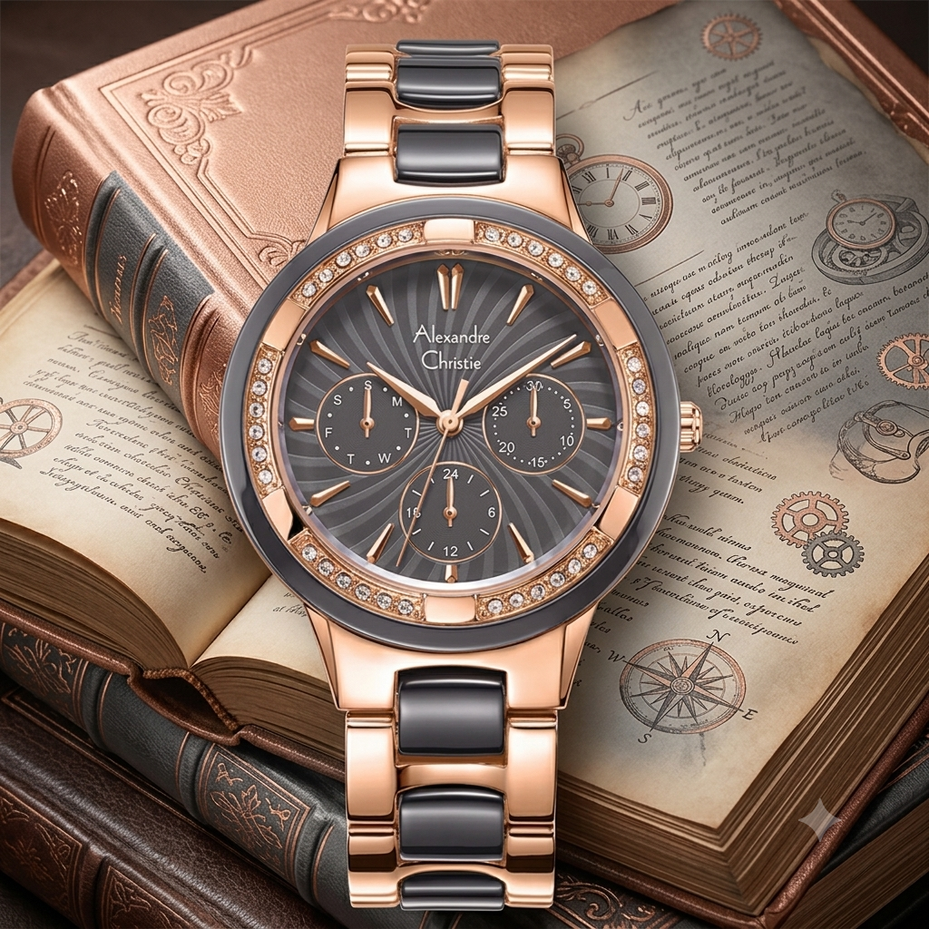 Alexandre Christie 2299 BF Rosegold kombinasi kramik abu