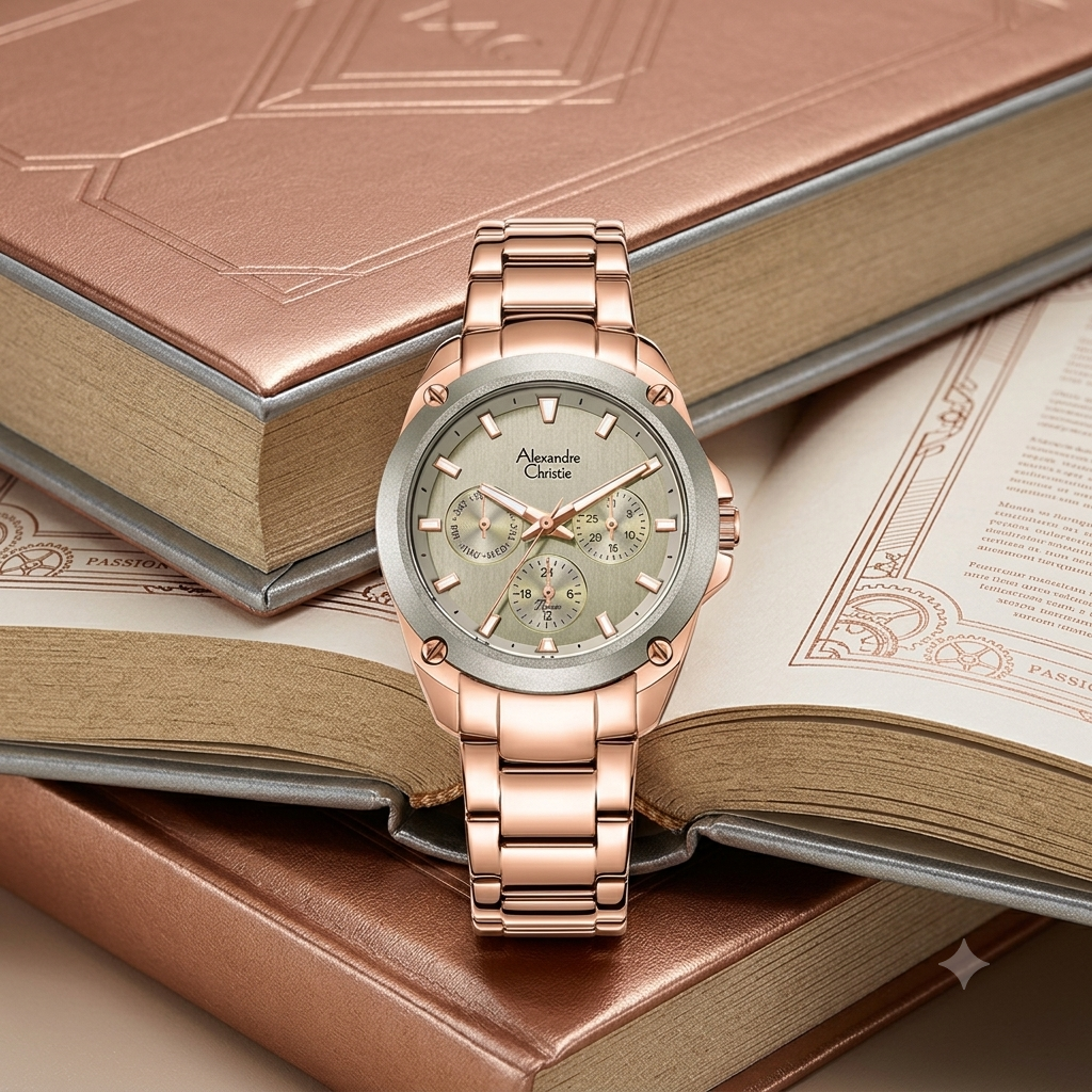 Alexandre Christie 8667 BF (AC 8667 BF) Rantai Rosegold dasar Abu