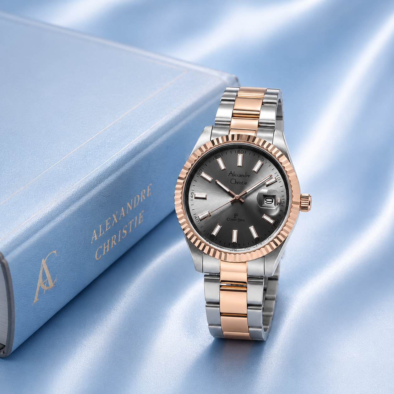 Alexandre Christie 5007 Rantai Silver Kombinasi Rosegold Dasar Hitam